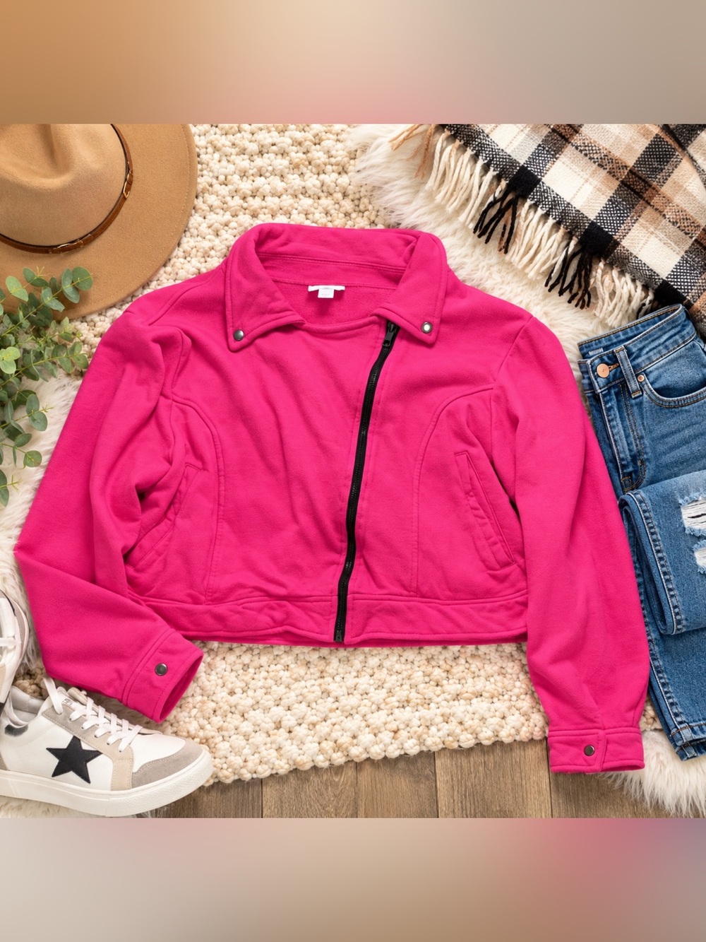 LuLaRoe Hot Pink Moto Jacket Women’s XL Asymmetrical Zip Lightweight